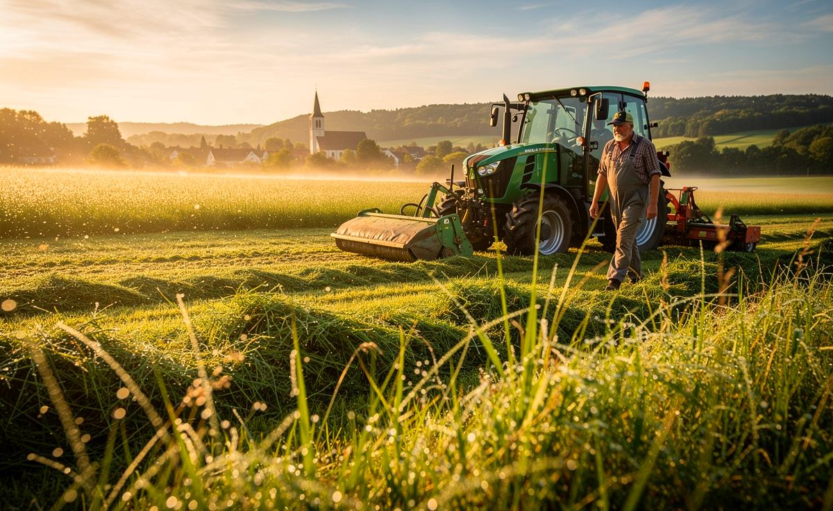 Ein Bauer erklärt, warum frisch gemähte Wiesen die Luftqualität deutlich verbessern.